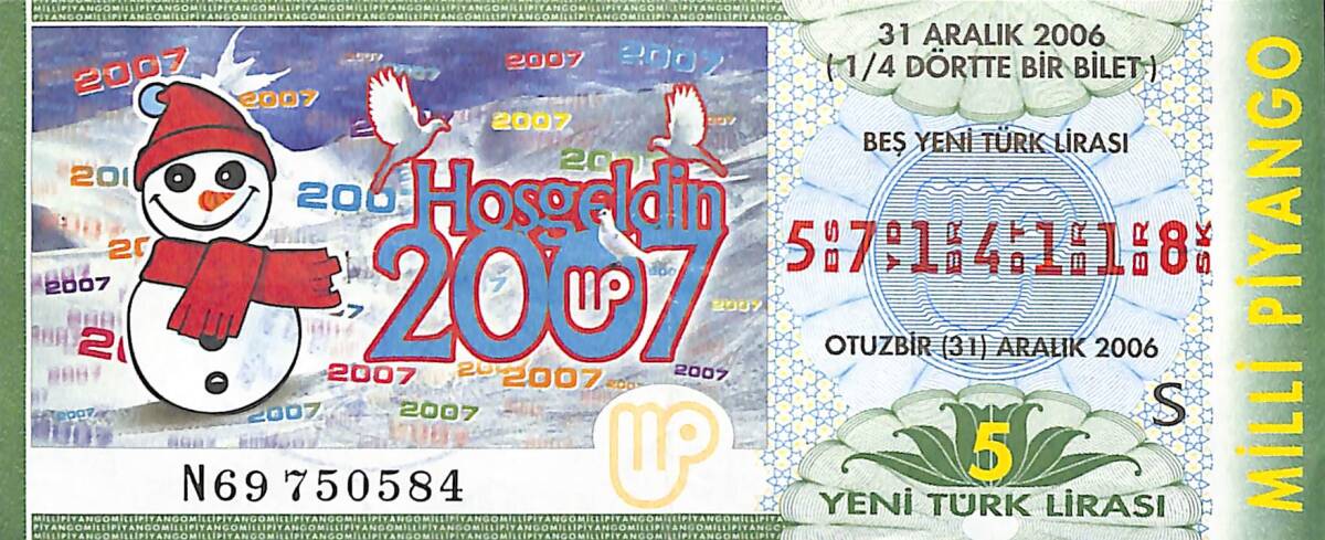 31 Aralık 2006 Piyango Bileti Dörtte Bir Bilet PYB6686 - 1