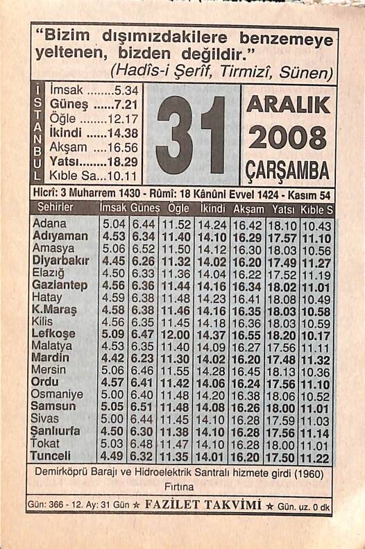 31 Aralık 2008 Takvim Yaprağı - Doğum Günü Hediyesi EFMN15303 - 1