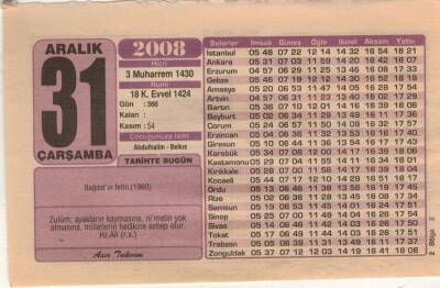 31 Aralık 2008 Takvim Yaprağı EFM(N)4374 - 1