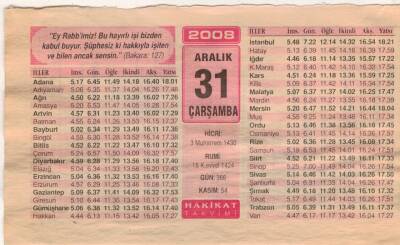 31 Aralık 2008 Takvim Yaprağı EFM(N)4466 - 3
