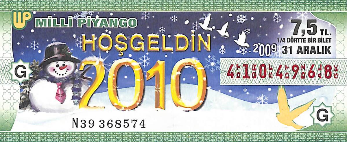 31 Aralık 2009 Piyango Bileti Dörtte Bir Bilet PYB6688 - 1