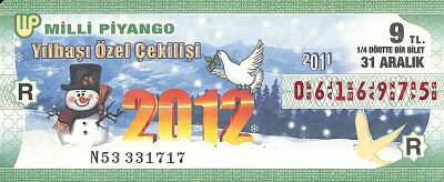 31 Aralık 2011 Piyango Bileti Çeyrek Bilet PYB6061 - 1