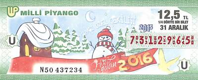 31 Aralık 2015 Piyango Bileti Çeyrek Bilet PYB6068 - 1