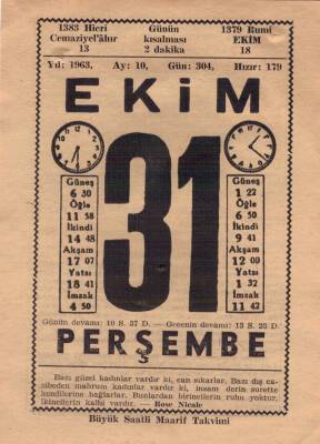 31 Ekim 1963 Takvim Yaprağı EFM(N)3584 - 1
