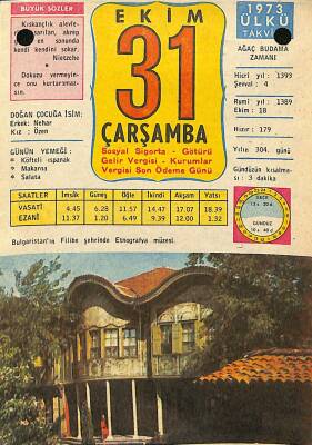 31 Ekim 1973 Takvim Yaprağı - Doğum Günü Hediyesi EFM(N)11747 - 1