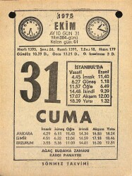 31 Ekim 1975 Takvim Yaprağı - Doğum Günü Hediyesi EFM(N)12582 - Gökçekoleksiyon