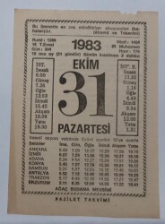 31 Ekim 1983 Takvim Yaprağı - Doğum Günü Hediyesi EFM(N)6729 - Gökçekoleksiyon