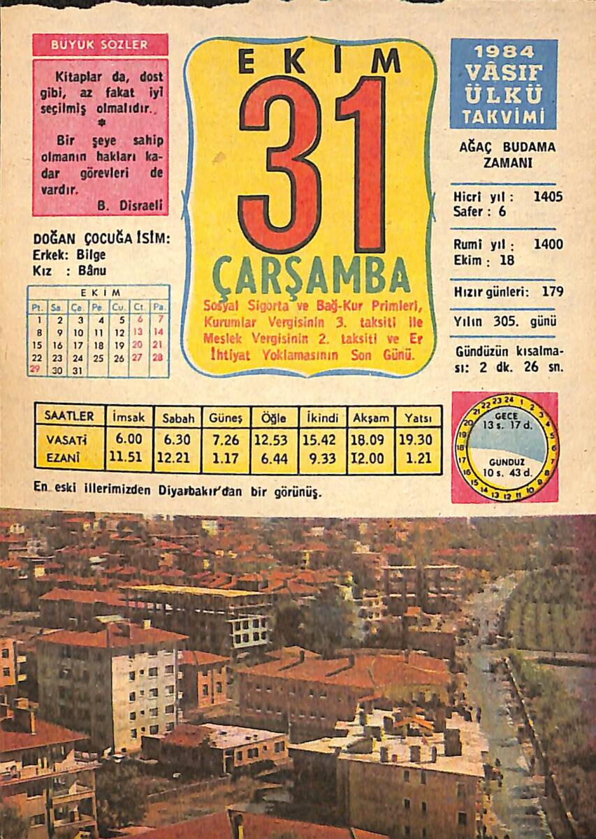 31 Ekim 1984 Takvim Yaprağı - Doğum Günü Hediyesi EFMN14809 - 1
