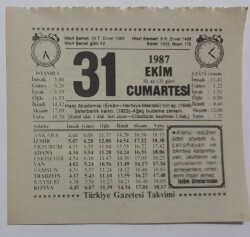 31 Ekim 1987 Takvim Yaprağı - Doğum Günü Hediyesi EFM(N)7139 - Gökçekoleksiyon