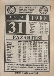 31 Ekim 1988 Takvim Yaprağı - Doğum Günü Hediyesi EFMN14630 - Gökçekoleksiyon
