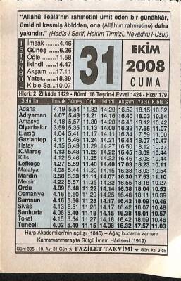 31 Ekim 2008 Takvim Yaprağı - Doğum Günü Hediyesi EFM(N)10673 - 4