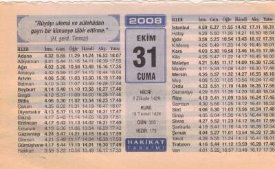 31 Ekim 2008 Takvim Yaprağı EFM(N)3248 - 1