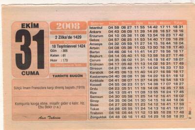 31 Ekim 2008 Takvim Yaprağı EFM(N)3279 - 3