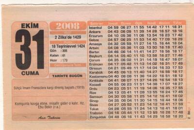 31 Ekim 2008 Takvim Yaprağı EFM(N)3279 - 1