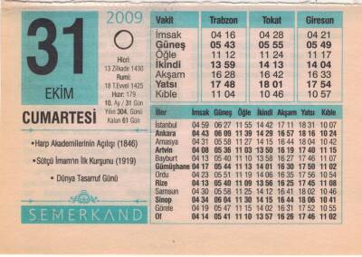 31 Ekim 2009 Takvim Yaprağı EFM(N)3310 - 3