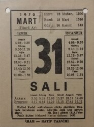 31 Mart 1970 Takvim Yaprağı - Doğum Günü Hediyesi EFM(N)7975 - 1