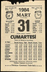 31 Mart 1984 Takvim Yaprağı - Doğum Günü Hediyesi EFM(N)11813 - Gökçekoleksiyon