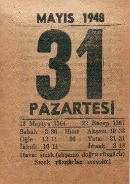 31 Mayıs 1948 Takvim Yaprağı EFM(N)1382 - 4