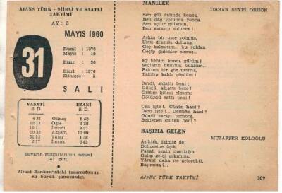 31 Mayıs 1960 Ajans Türk Takvim Yaprağı (Şiirli Saatli) EFM(N)1617 - 4
