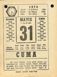 31 Mayıs 1974 Takvim Yaprağı - Doğum Günü Hediyesi EFM(N)11975 - Gökçekoleksiyon