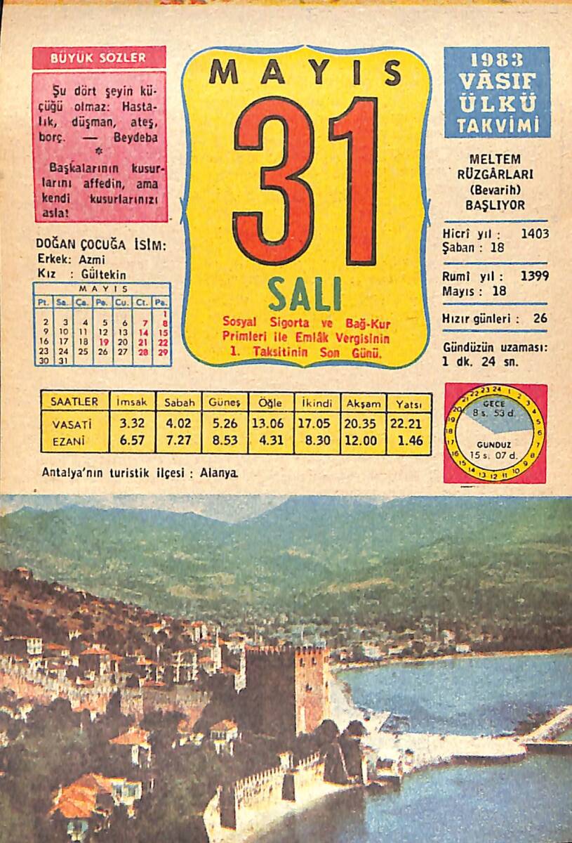 31 Mayıs 1983 Takvim Yaprağı - Doğum Günü Hediyesi EFMN15101 - 1