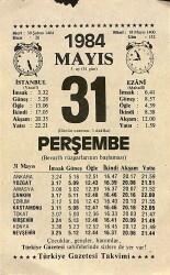 31 Mayıs 1984 Takvim Yaprağı - Doğum Günü Hediyesi EFM(N)11435 - Gökçekoleksiyon