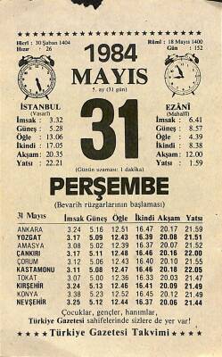 31 Mayıs 1984 Takvim Yaprağı - Doğum Günü Hediyesi EFM(N)11435 - 1
