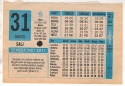 31 Mayıs 2011 Takvim Yaprağı EFM(N)1196 - 1