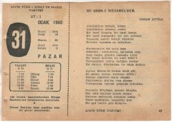 31 Ocak 1960 Ajans Türk Takvim Yaprağı(Şiirli Saatli) EFM(N)1483 - 1