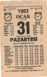 31 Ocak 1983 Takvim Yaprağı EFM(N)4584 - Gökçekoleksiyon