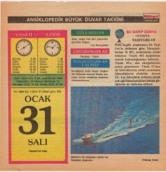 31 Ocak 1984 Takvim Yaprağı EFM(N)4646 - Gökçekoleksiyon