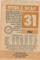 31 Ocak 1984 Takvim Yaprağı EFM(N)4770 - Gökçekoleksiyon