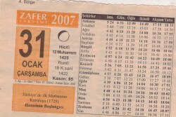 31 Ocak 2007 Takvim Yaprağı EFM(N)5118 - Gökçekoleksiyon