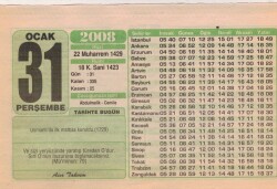 31 Ocak 2008 Takvim Yaprağı EFM(N)4956 - Gökçekoleksiyon
