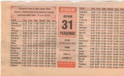 31 Ocak 2008 Takvim Yaprağı EFM(N)5018 - Gökçekoleksiyon