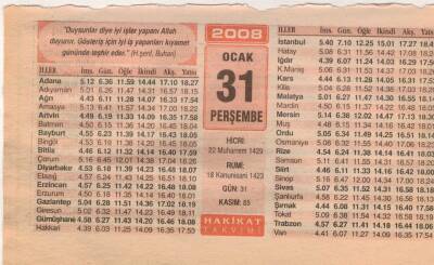 31 Ocak 2008 Takvim Yaprağı EFM(N)5018 - 1