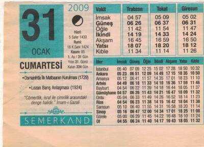31 Ocak 2009 Takvim Yaprağı EFM(N)4987 - 1
