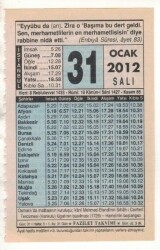 31 Ocak 2012 Takvim Yaprağı EFM(N)1841 - 4