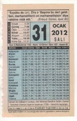 31 Ocak 2012 Takvim Yaprağı EFM(N)1841 - 4