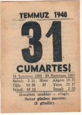 31 Temmuz 1948 Takvim Yaprağı EFM(N)1446 - 4
