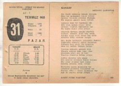31 Temmuz 1960 Ajans Türk Takvim Yaprağı (Şiirli Saatli) EFM(N) 1678 - 3