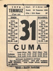 31 Temmuz 1970 Takvim Yaprağı - Doğum Günü Hediyesi EFM(N)12500 - Gökçekoleksiyon