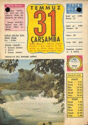 31 Temmuz 1974 Takvim Yaprağı - Doğum Günü Hediyesi EFM(N)9464 - Gökçekoleksiyon