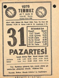 31 Temmuz 1978 Takvim Yaprağı - Doğum Günü Hediyesi EFMN15366 - Gökçekoleksiyon