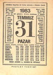 31 Temmuz 1983 Takvim Yaprağı - Doğum Günü Hediyesi EFMN15397 - Gökçekoleksiyon