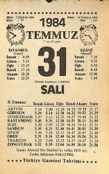 31 Temmuz 1984 Takvim Yaprağı - Doğum Günü Hediyesi EFMN15781 - Gökçekoleksiyon