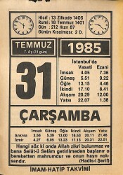 31 Temmuz 1985 Takvim Yaprağı - Doğum Günü Hediyesi EFMN15713 - Gökçekoleksiyon