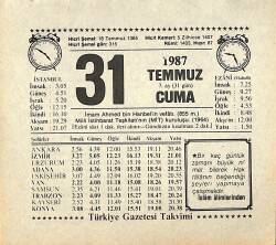 31 Temmuz 1987 Takvim Yaprağı - Doğum Günü Hediyesi EFMN13843 - Gökçekoleksiyon