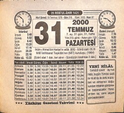 31 Temmuz 2000 Takvim Yaprağı - Doğum Günü Hediyesi EFMN15526 - Gökçekoleksiyon