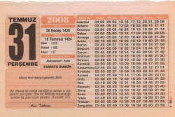 31 Temmuz 2008 Takvim Yaprağı EFM(N)2207 - 3
